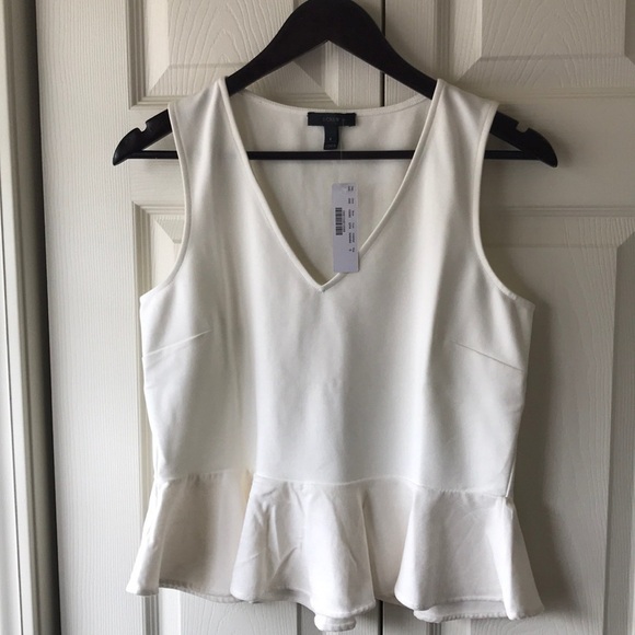 J Crew white cotton/velvet peplum tank - Picture 1 of 4